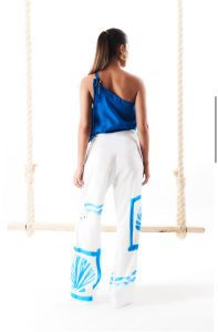 Blusa un hombro lino azul OPEN - Imagen 4