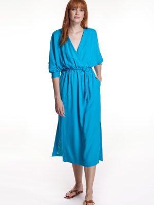 Vestido azul turquesa con cinturón ALBA CONDE