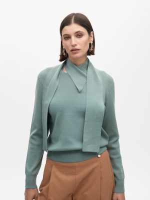 Jersey cuello anudado TURQUESA