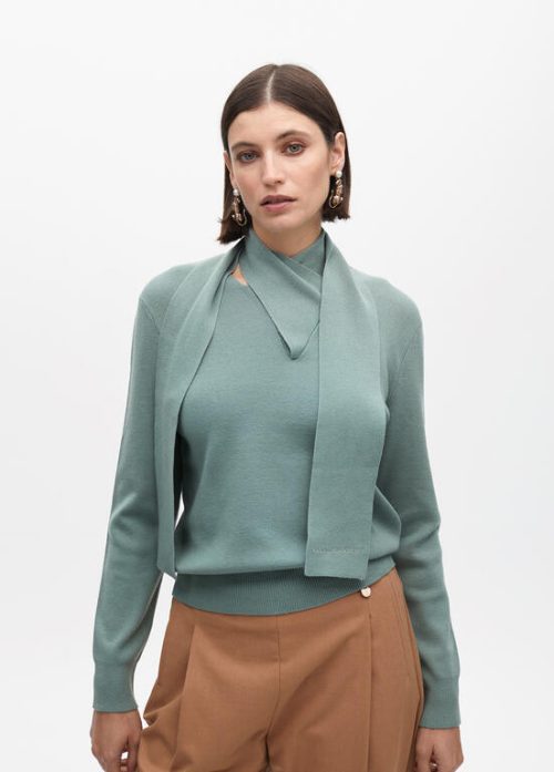 Jersey cuello anudado TURQUESA