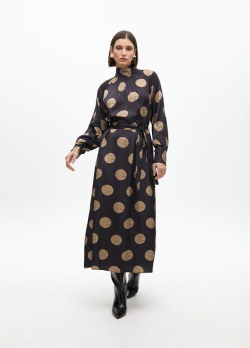 Vestido abullonado cuello alto topos LOLA CASADEMUNT