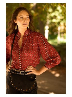 Blusa estampada con bordado de espiga teja LATIDO