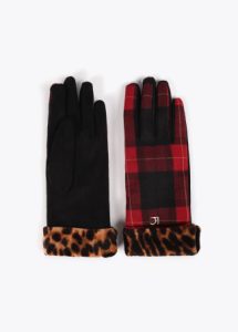 Guantes combinados tartan y leopardo LOLA CASADEMUNT
