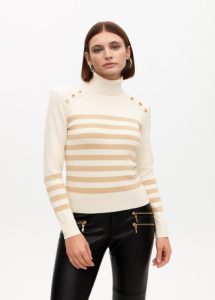 Jersey cuello alto rayas doradas con detalle botones LOLA CASADEMUNT