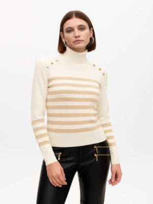 Jersey cuello alto rayas doradas con detalle botones LOLA CASADEMUNT