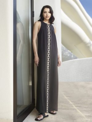 Maxivestido de seersucker con detalles de punto AGGEL