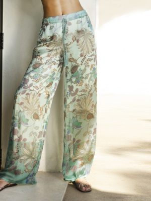 Pantalón estampado en mezcla de seda con detalles de punto AGGEL