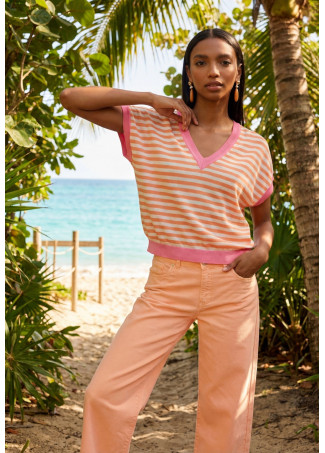 Jersey manga corta rayas bicolor naranja LOLA CASADEMUNT
