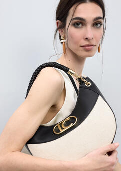 Bolso hobo efecto piel y canvas bicolor negro LOLA CASADEMUNT