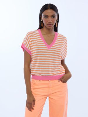 Jersey manga corta rayas bicolor naranja LOLA CASADEMUNT