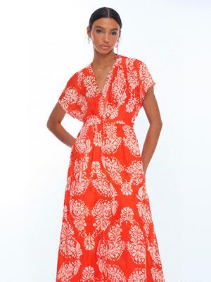 Vestido escote pico paisley rojo LOLA CASADEMUNT