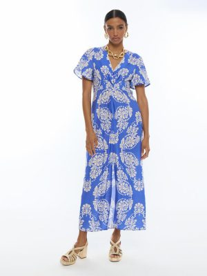 Vestido escote pico flores azul LOLA CASADEMUNT