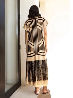 Kimono bicolor de lúrex y lyocell con flecos AGGEL