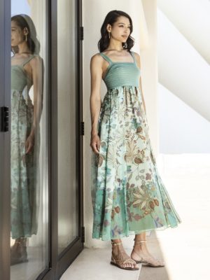 Vestido midi en mezcla de seda con detalles de punto AGGEL