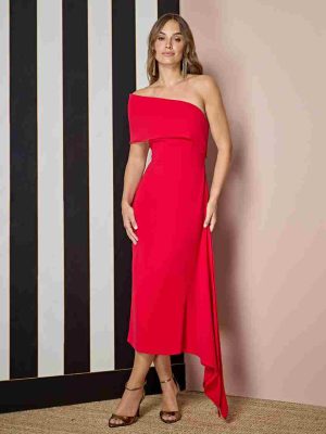 Vestido asimétrico rojo de fiesta ALBA CONDE