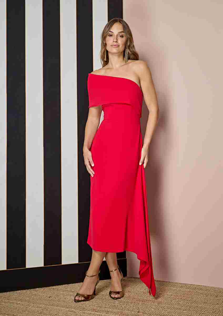 Vestido asimétrico rojo de fiesta ALBA CONDE