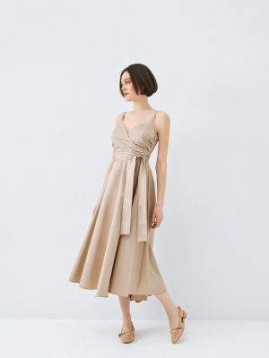 Vestido cruzado midi con tirantes ACCESS