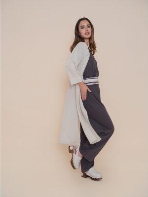 Chaqueta larga lurex plateada WNT Collection