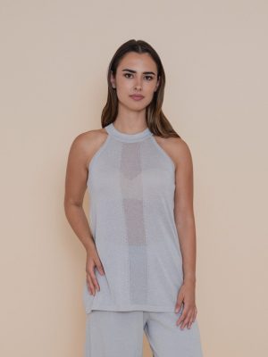 Top halter calados lurex plateado WNT Collection