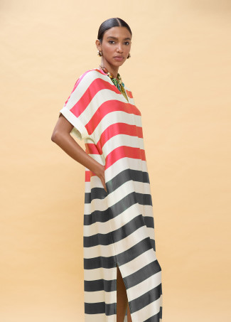 Vestido largo rayas tricolor negro rojo LOLA CASADEMUNT - Imagen 3