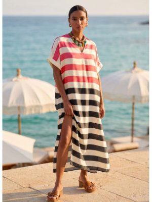 Vestido largo rayas tricolor negro rojo LOLA CASADEMUNT