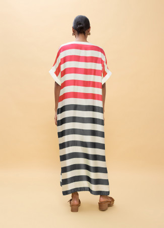 Vestido largo rayas tricolor negro rojo LOLA CASADEMUNT - Imagen 2