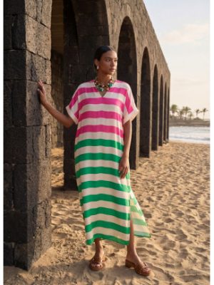 Vestido largo rayas tricolor rosa y verde LOLA CASADEMUNT