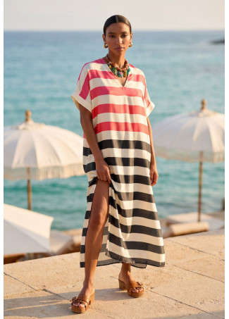 Vestido largo rayas tricolor negro rojo LOLA CASADEMUNT