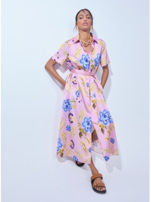 Vestido camisero con estampado flores