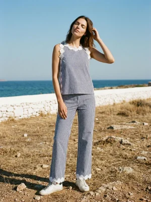 Pantalón Vichy azul encaje VILAGALLO