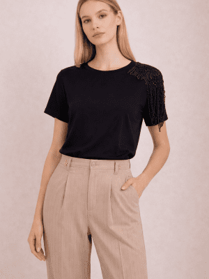 Camiseta negra con abalorios SANI BLUE