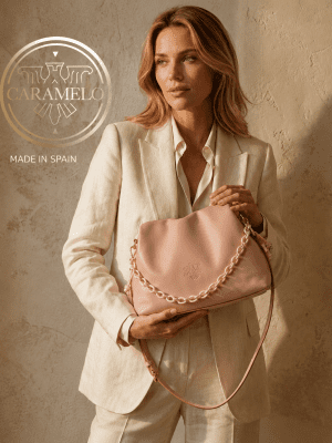 Bolso piel napa plisado rosa CARAMELO