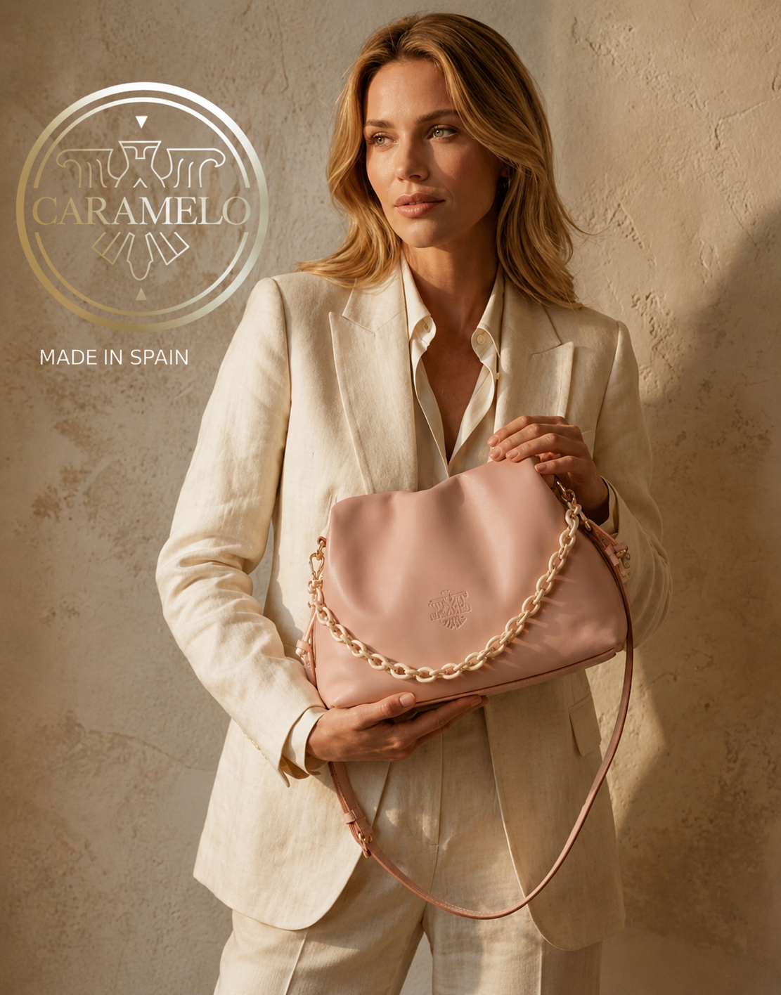 Bolso piel napa plisado rosa CARAMELO