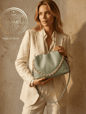 Bolso piel napa plisado verde CARAMELO