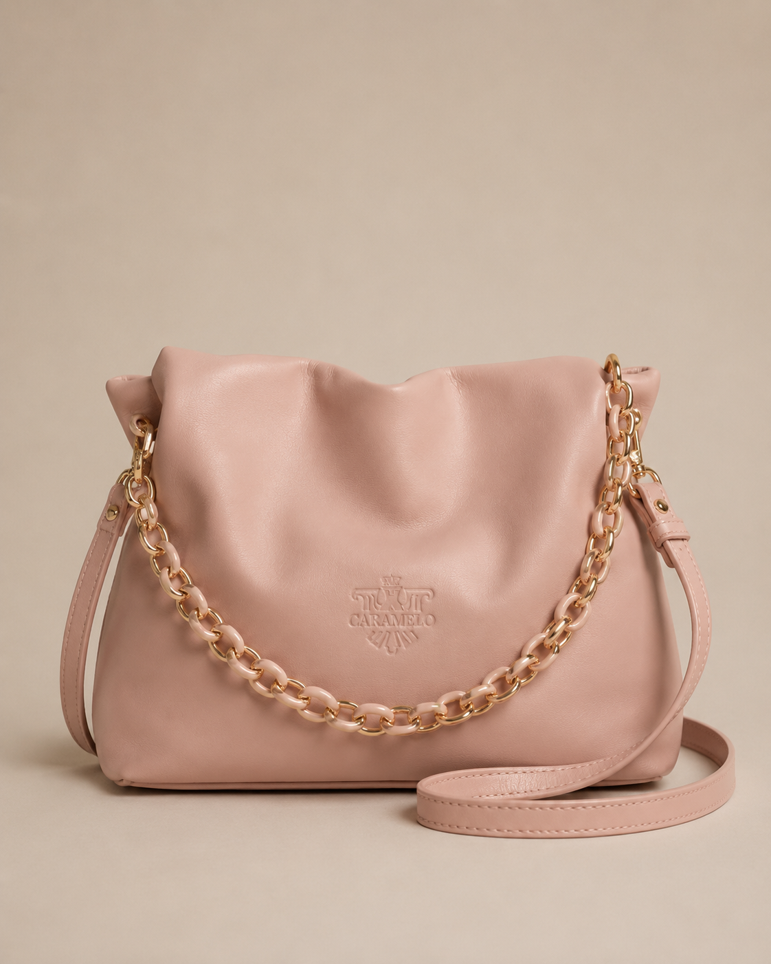 Bolso piel napa plisado rosa CARAMELO