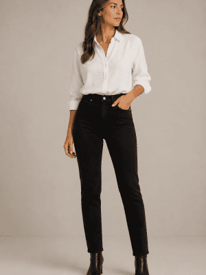 Pantalón tiro alto vaquero negro pitillo WALTRON