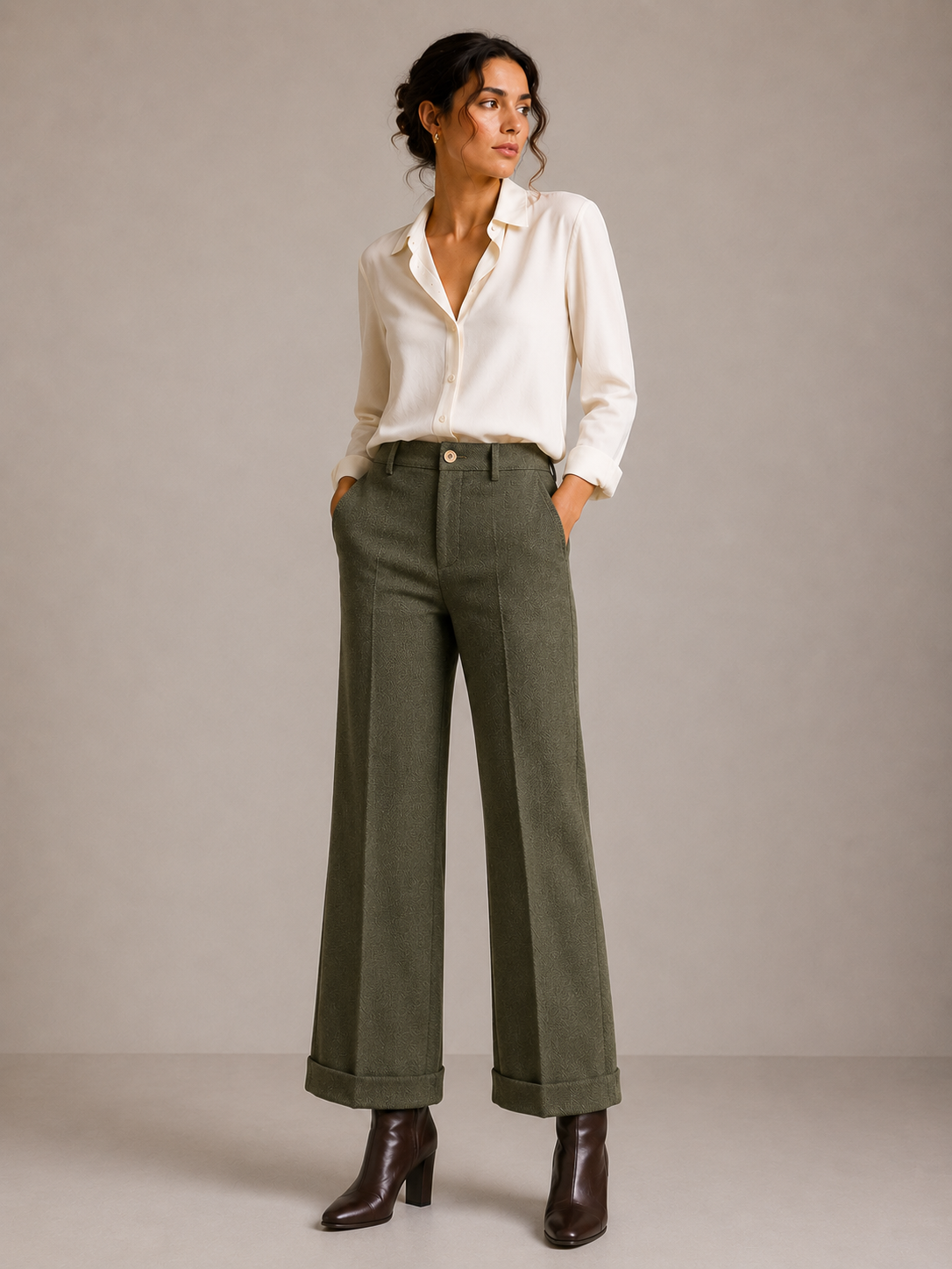 Pantalon granulado verde con vuelta WALTRON