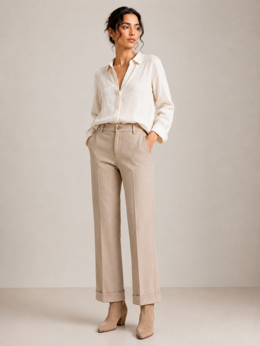 Pantalón granulado blanco roto WALTRON