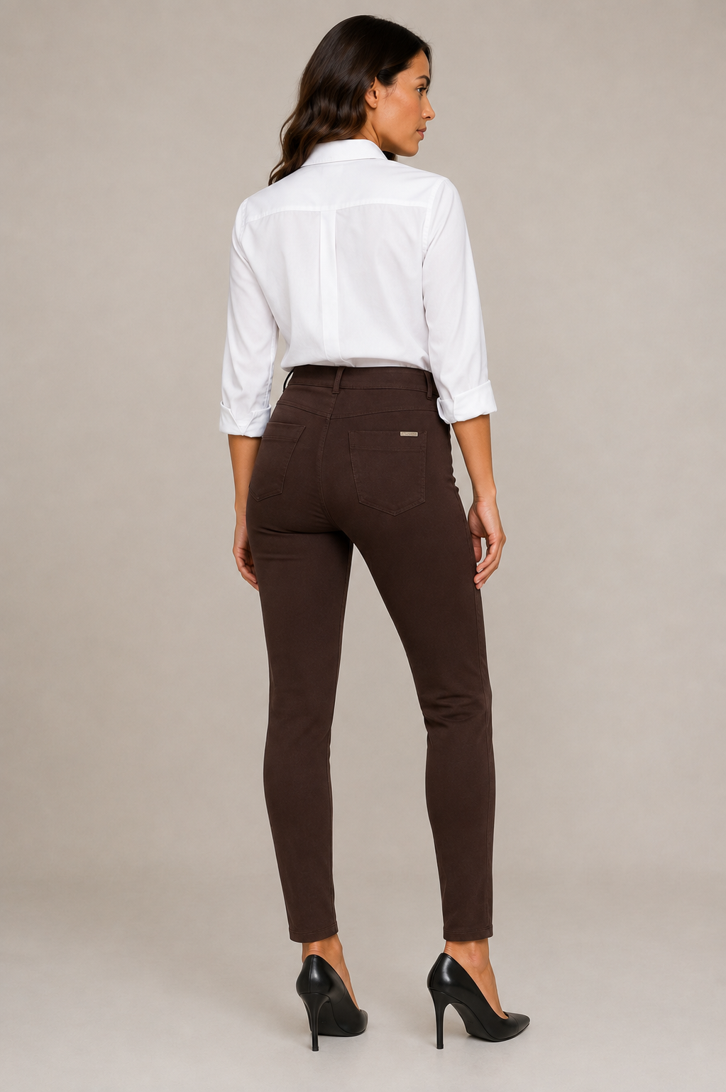 Pantalon pitillo punto marrón WALTRON