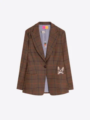 Chaqueta cuadros camel bordada gatos VILAGALLO