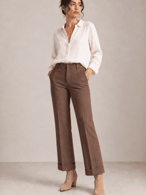 Pantalon granulado marron con vuelta WALTRON