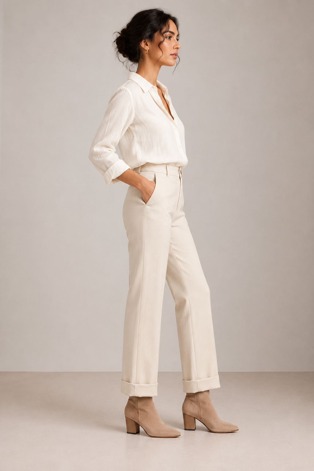 Pantalón granulado blanco roto WALTRON