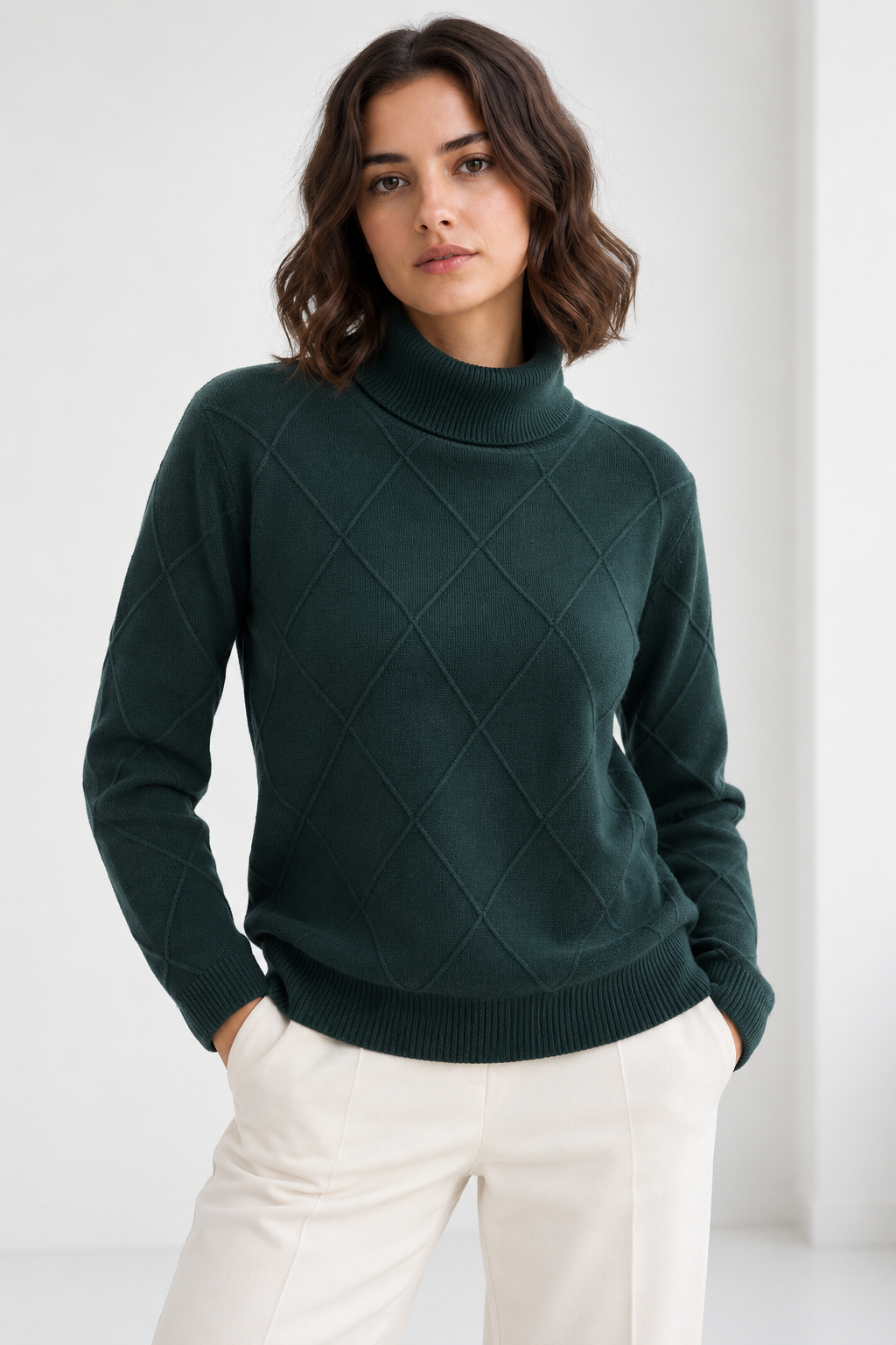 Jersey Relieve Rombos Cuello Cisne verde WNT Collection