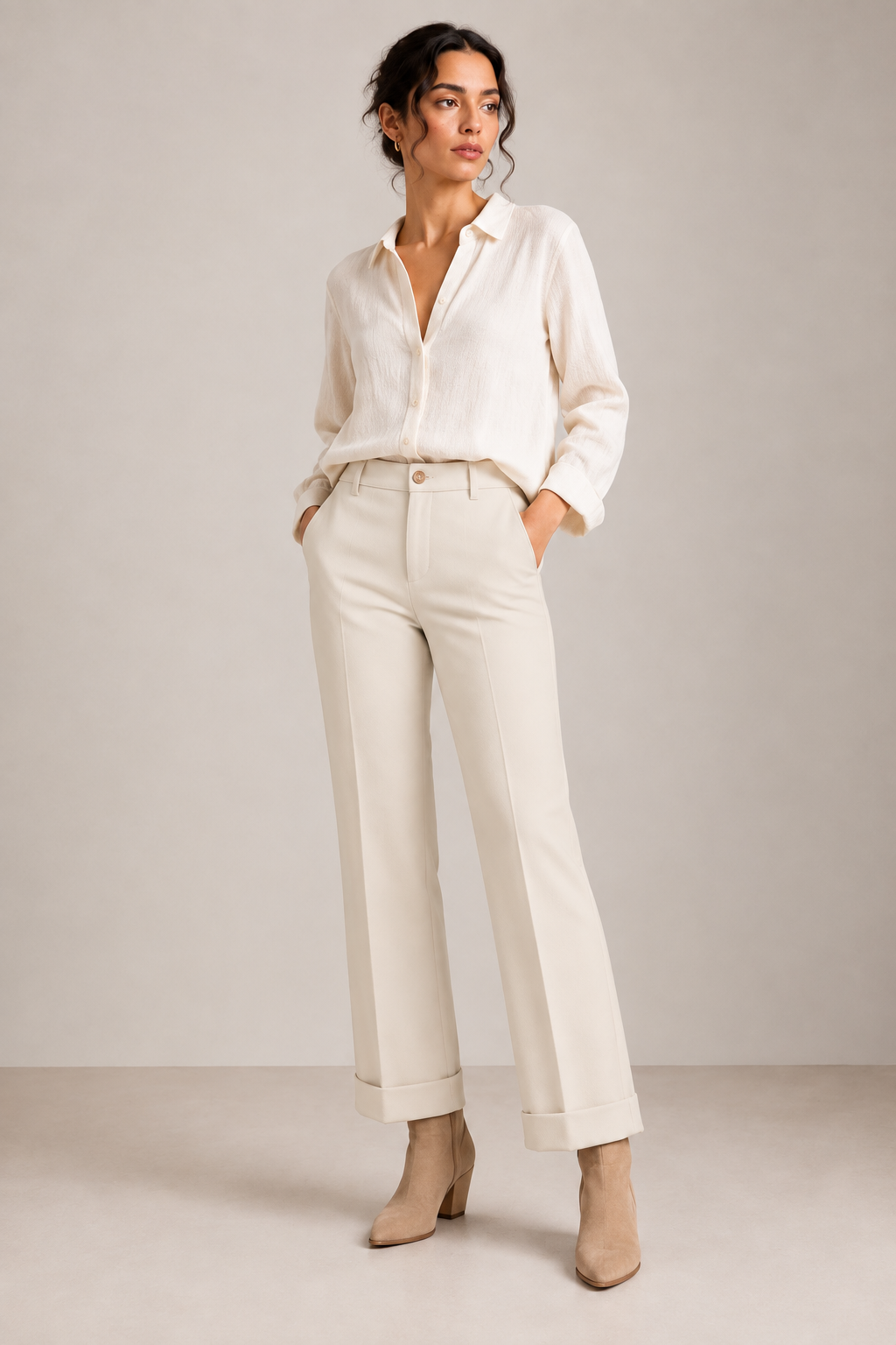 Pantalón granulado blanco roto WALTRON