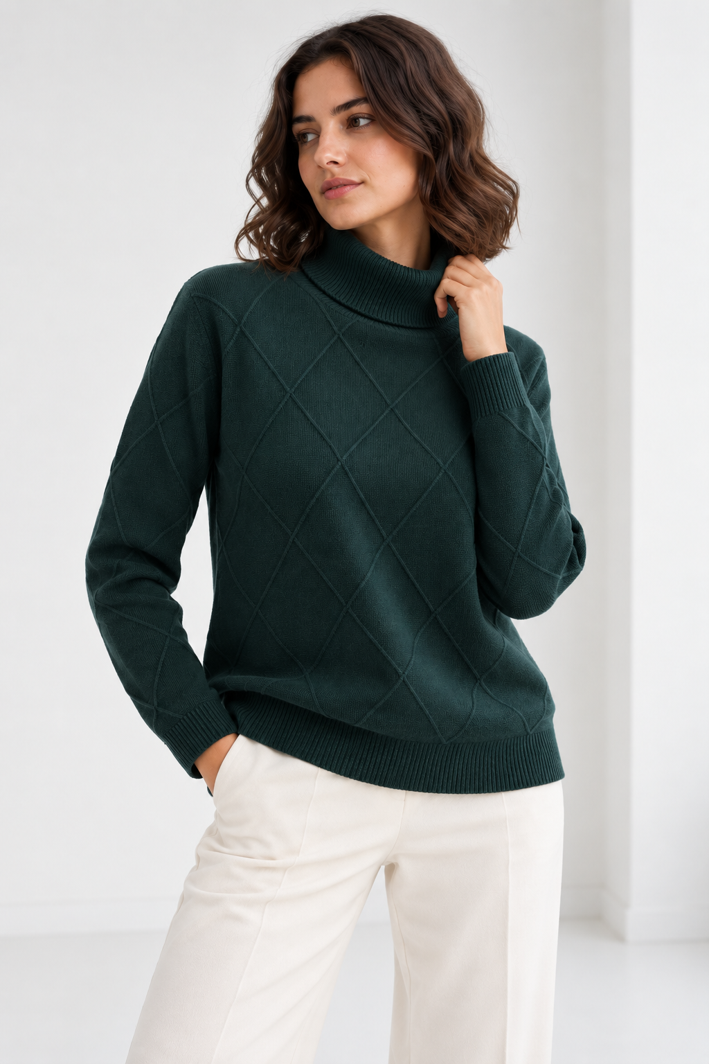 Jersey Relieve Rombos Cuello Cisne verde WNT Collection