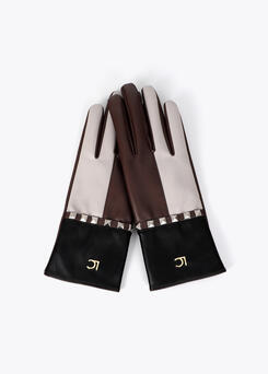 Guantes efecto piel bicolor marrón y negro LOLA CASADEMUNT