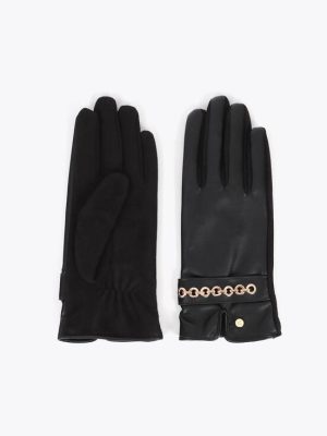 Guantes efecto piel con pulsera ojales negro metal LOLA CASADEMUNT