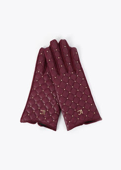 Guantes efecto piel acolchada con mini tachas burdeos LOLA CASADEMUN