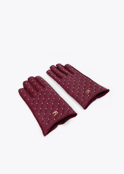 Guantes efecto piel acolchada con mini tachas burdeos LOLA CASADEMUN