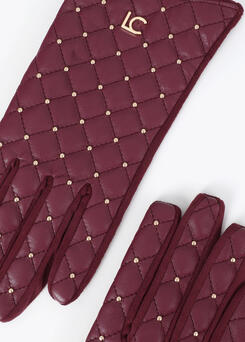 Guantes efecto piel acolchada con mini tachas burdeos LOLA CASADEMUN